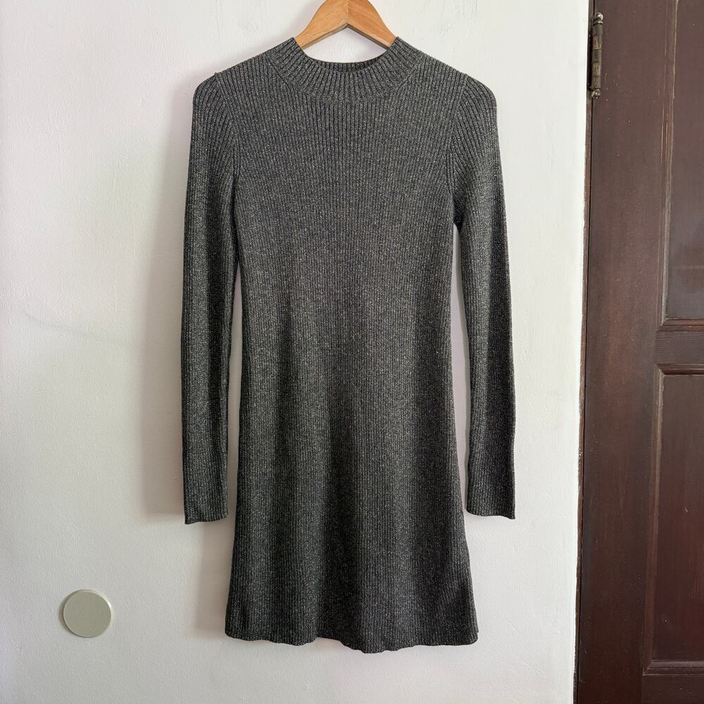 MADEWELL | Mock Neck Rib Knit Gray and Gold Lurex Sweater Dress| Small